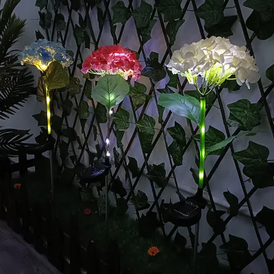 Hortênsia novo estilo ao ar livre decoração colorida led solar jardim luz iluminação solar metal flor estaca luzes